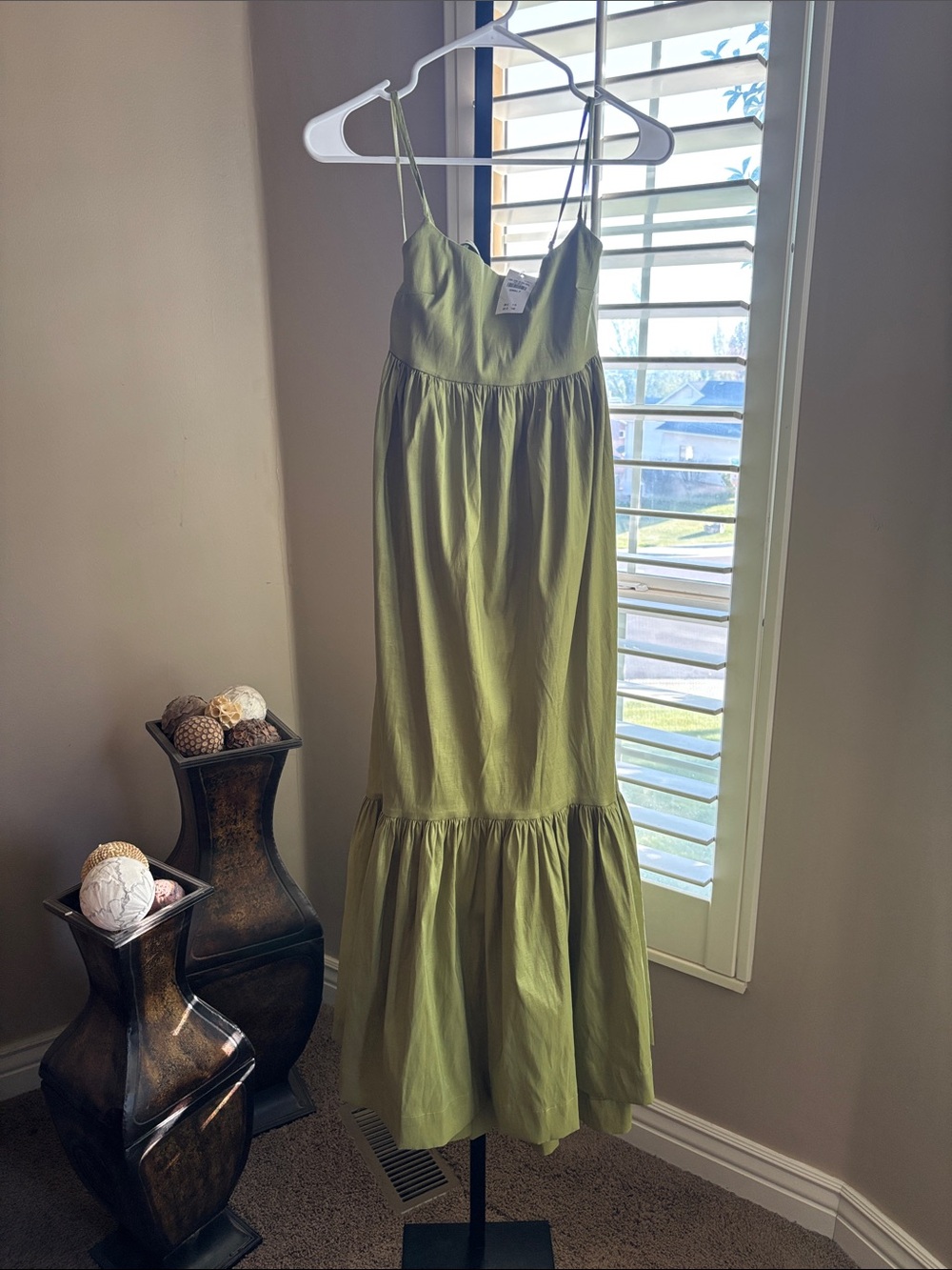Abercrombie & Fitch Olive Green Tiered Spaghetti Strap Maxi Dress